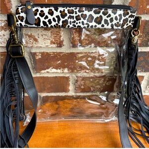🎉❤️The Delta Black Leopard Fringe Clear Crossbody Purse